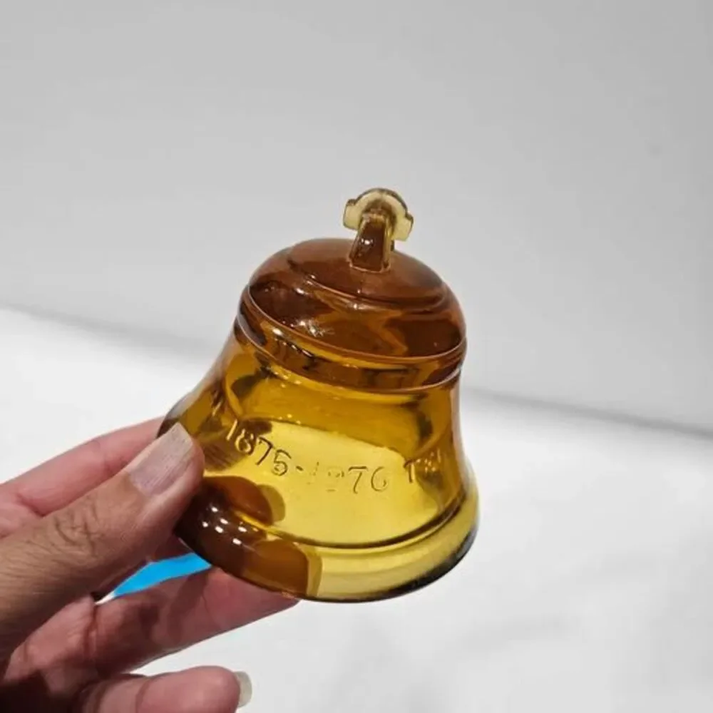 Vintage Blue and Amber Glass Telephone Centennial Bells - Set of 2